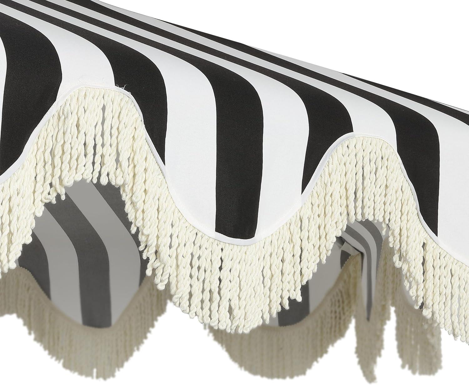 imageJONATHAN Y UMB1001 Collins 9 ft Classic Cottage Tassel Market Patio Umbrella with AutoTilt Crank Wind Vent and UV ProtectionBlackWhiteCream