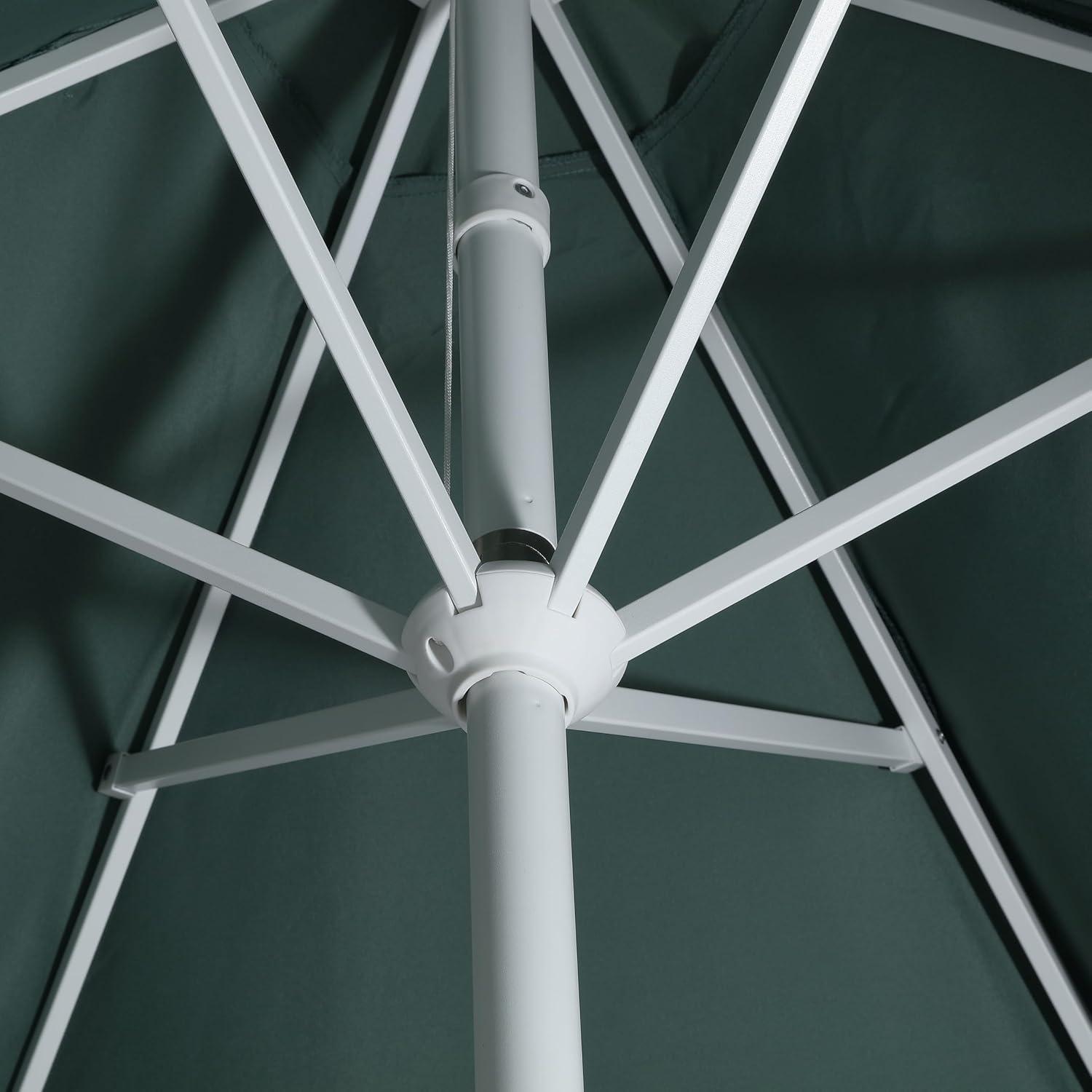 imageJONATHAN Y UMB1001 Collins 9 ft Classic Cottage Tassel Market Patio Umbrella with AutoTilt Crank Wind Vent and UV ProtectionGreen White Pole