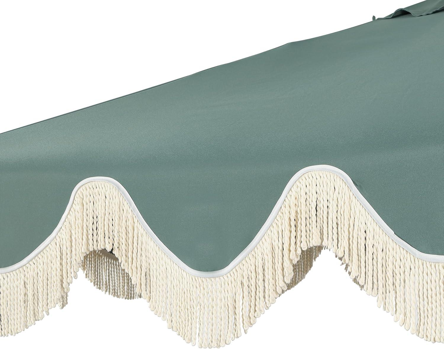 imageJONATHAN Y UMB1001 Collins 9 ft Classic Cottage Tassel Market Patio Umbrella with AutoTilt Crank Wind Vent and UV ProtectionGreen White Pole