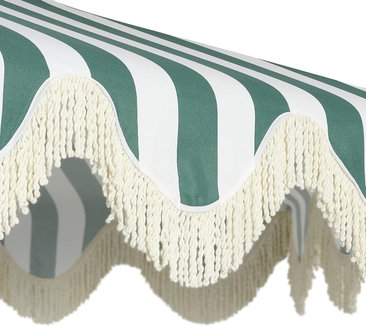 imageJONATHAN Y UMB1001 Collins 9 ft Classic Cottage Tassel Market Patio Umbrella with AutoTilt Crank Wind Vent and UV ProtectionGreenWhiteCream