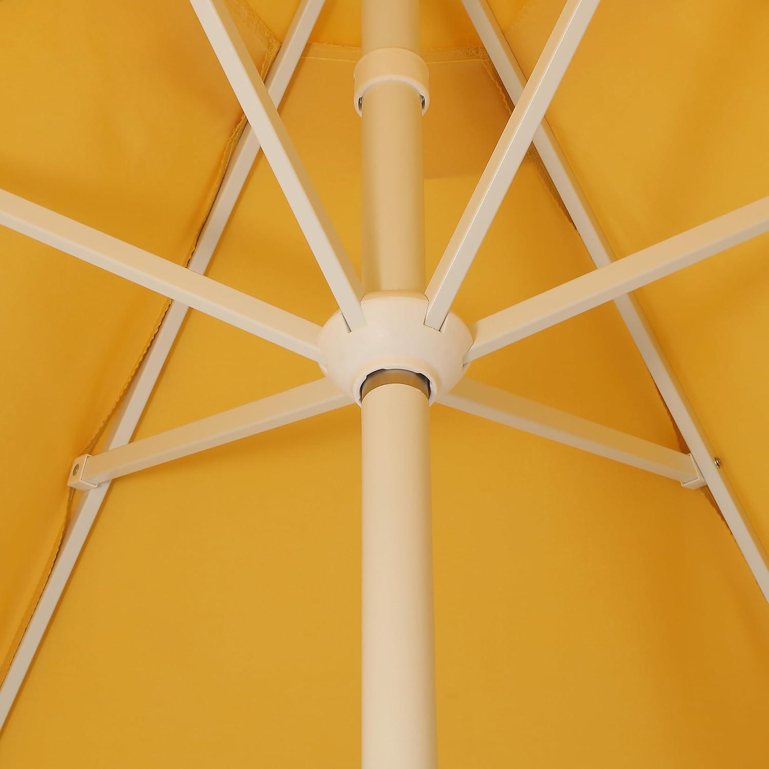 imageJONATHAN Y UMB1001 Collins 9 ft Classic Cottage Tassel Market Patio Umbrella with AutoTilt Crank Wind Vent and UV ProtectionMustard YellowCream