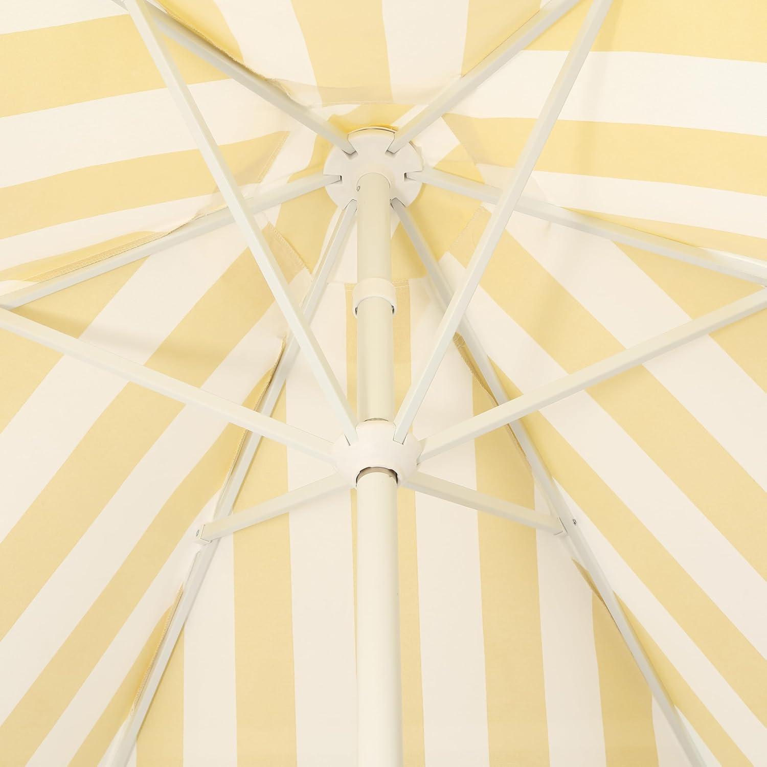 imageJONATHAN Y UMB1001 Collins 9 ft Classic Cottage Tassel Market Patio Umbrella with AutoTilt Crank Wind Vent and UV ProtectionMustard YellowWhiteCream