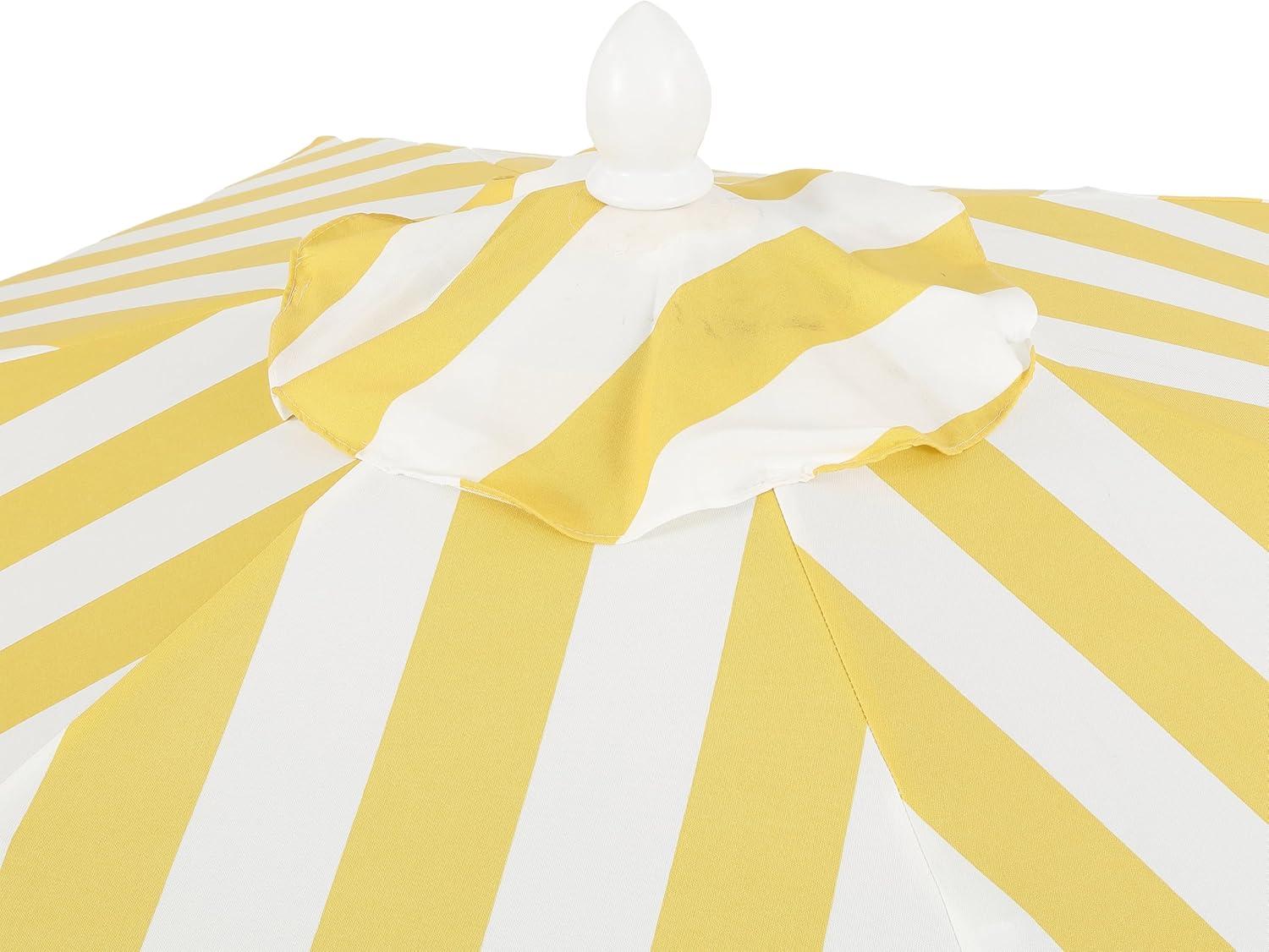 imageJONATHAN Y UMB1001 Collins 9 ft Classic Cottage Tassel Market Patio Umbrella with AutoTilt Crank Wind Vent and UV ProtectionMustard YellowWhiteCream