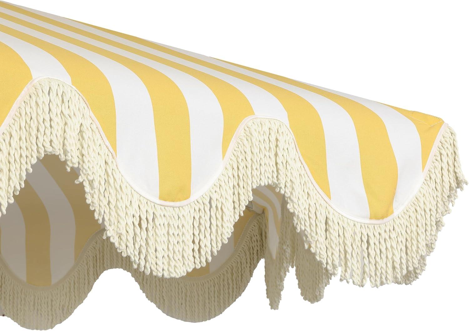 imageJONATHAN Y UMB1001 Collins 9 ft Classic Cottage Tassel Market Patio Umbrella with AutoTilt Crank Wind Vent and UV ProtectionMustard YellowWhiteCream