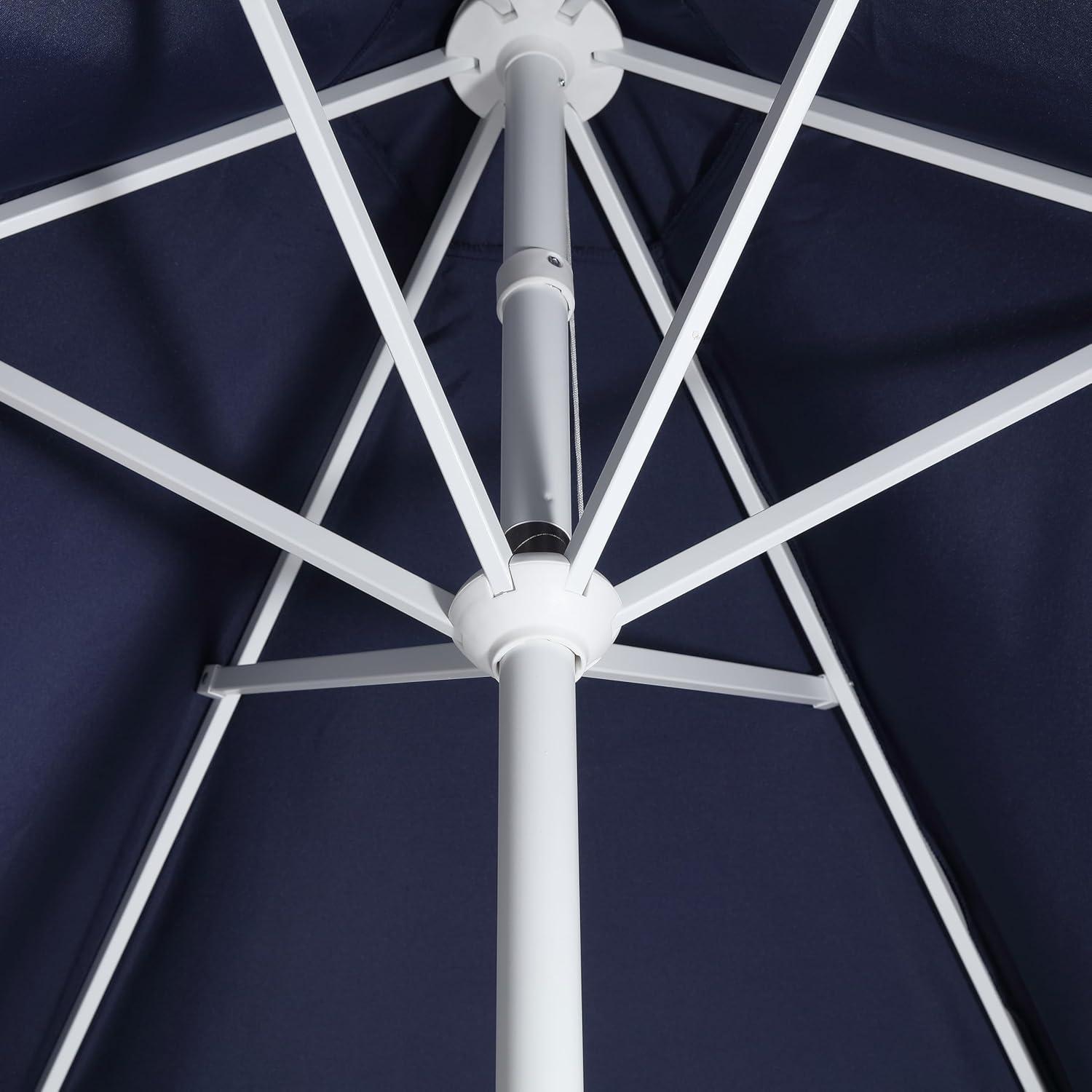 imageJONATHAN Y UMB1001 Collins 9 ft Classic Cottage Tassel Market Patio Umbrella with AutoTilt Crank Wind Vent and UV ProtectionNavy White Pole