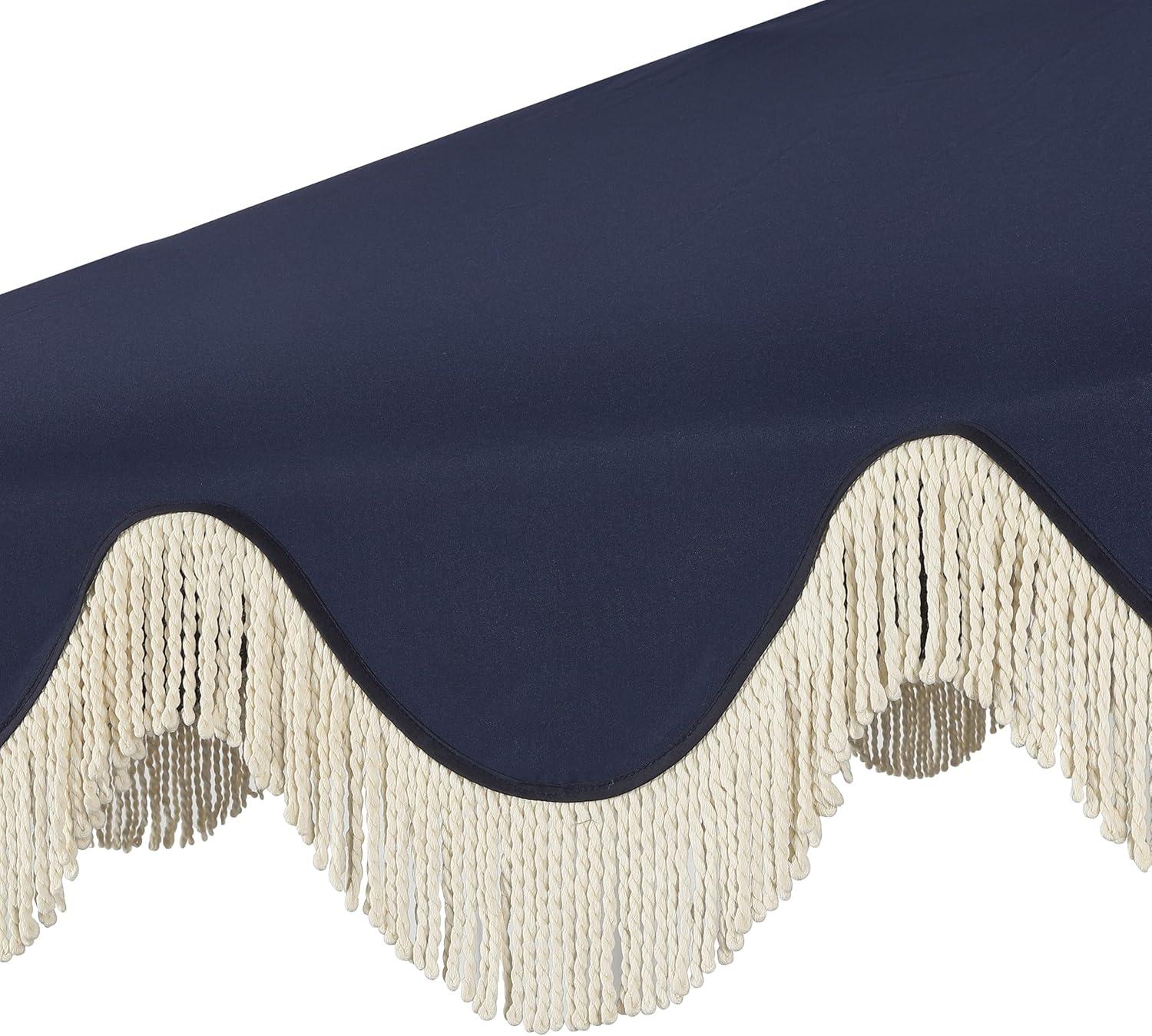 imageJONATHAN Y UMB1001 Collins 9 ft Classic Cottage Tassel Market Patio Umbrella with AutoTilt Crank Wind Vent and UV ProtectionNavy White Pole