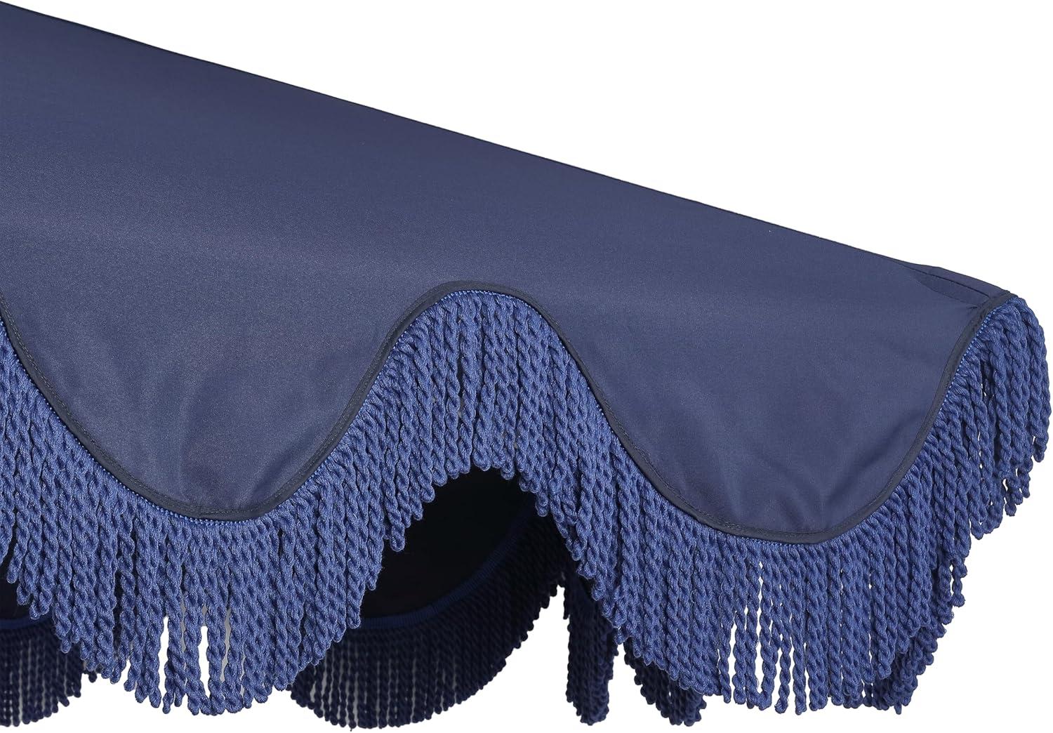 imageJONATHAN Y UMB1001 Collins 9 ft Classic Cottage Tassel Market Patio Umbrella with AutoTilt Crank Wind Vent and UV ProtectionNavyBlue