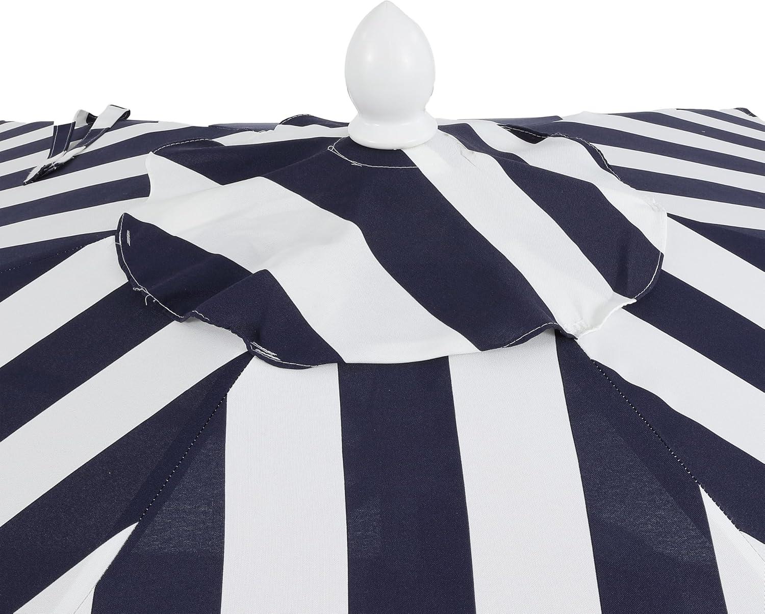 imageJONATHAN Y UMB1001 Collins 9 ft Classic Cottage Tassel Market Patio Umbrella with AutoTilt Crank Wind Vent and UV ProtectionNavyWhiteCream