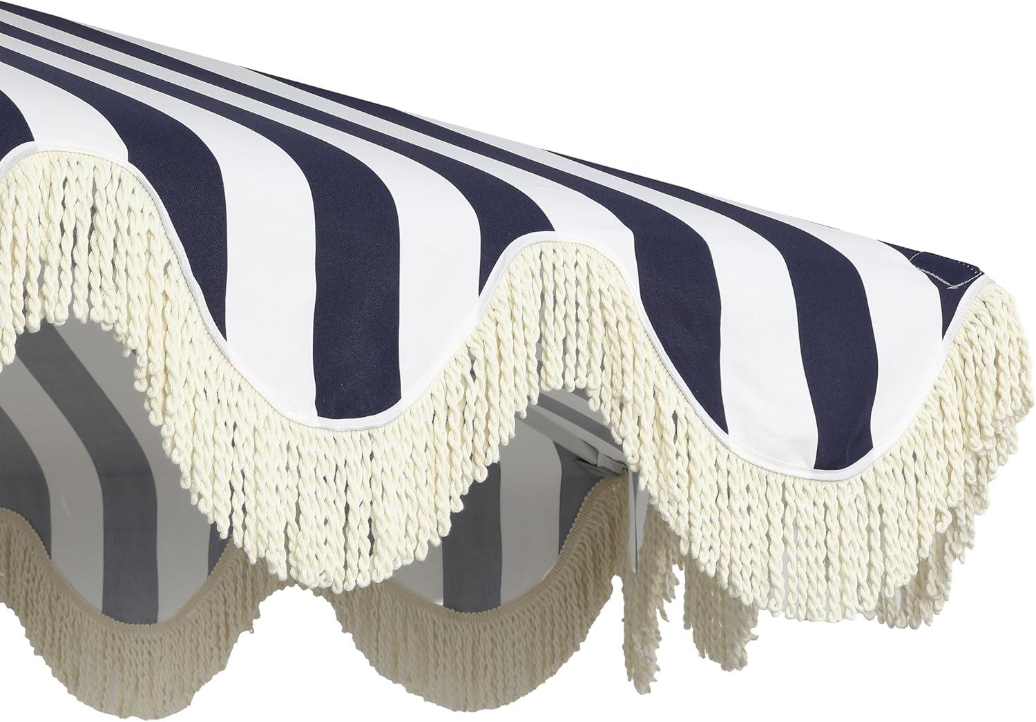 imageJONATHAN Y UMB1001 Collins 9 ft Classic Cottage Tassel Market Patio Umbrella with AutoTilt Crank Wind Vent and UV ProtectionNavyWhiteCream