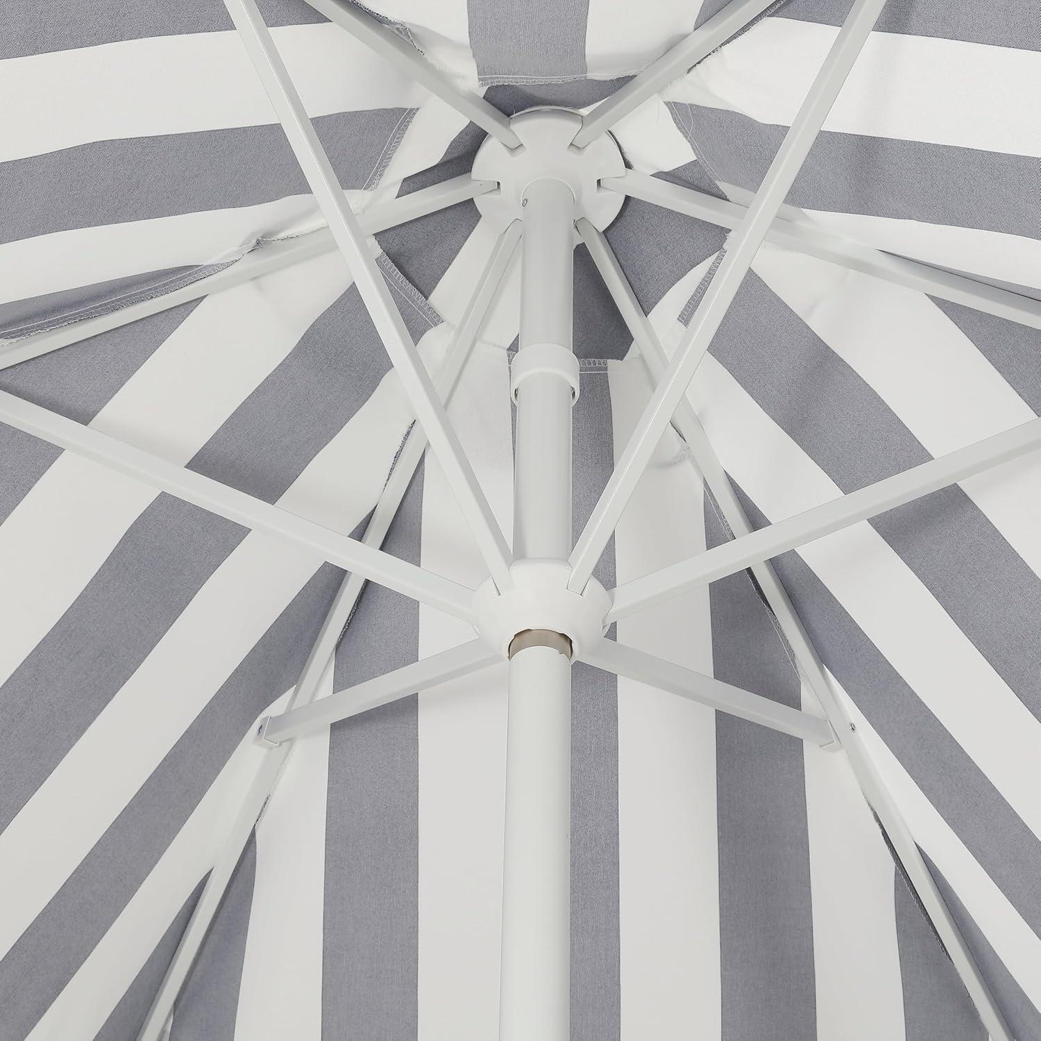 imageJONATHAN Y UMB1001 Collins 9 ft Classic Cottage Tassel Market Patio Umbrella with AutoTilt Crank Wind Vent and UV ProtectionNavyWhiteCream