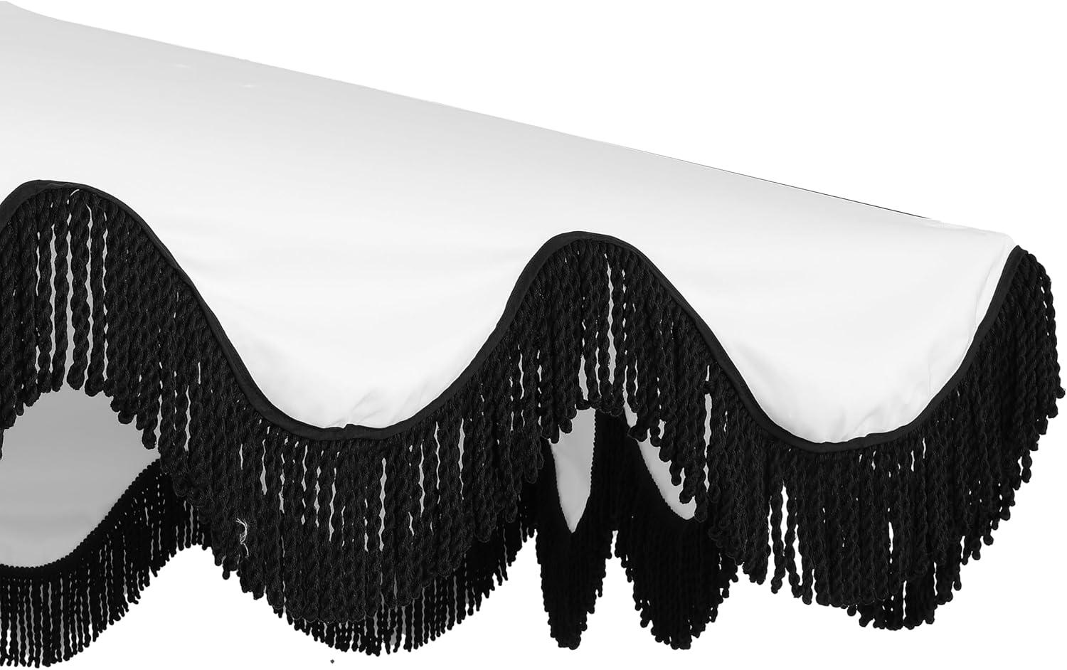 imageJONATHAN Y UMB1001 Collins 9 ft Classic Cottage Tassel Market Patio Umbrella with AutoTilt Crank Wind Vent and UV ProtectionWhiteBlack