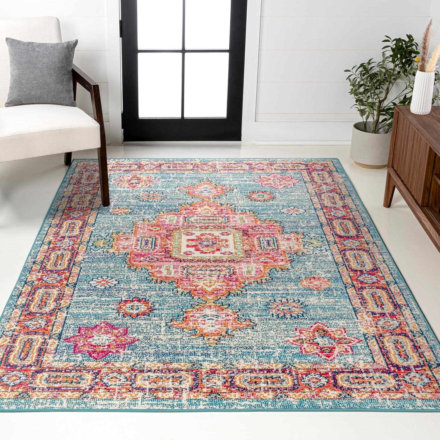 imageJONATHAN Y Vintage Boho BlueRed Runner Rug 2x8 Bohemian Flair Traditional Medallion Floral EasyCleaning High Traffic for Living Room Bedroom Kitchen Non Shedding BMF100A28BlueRed