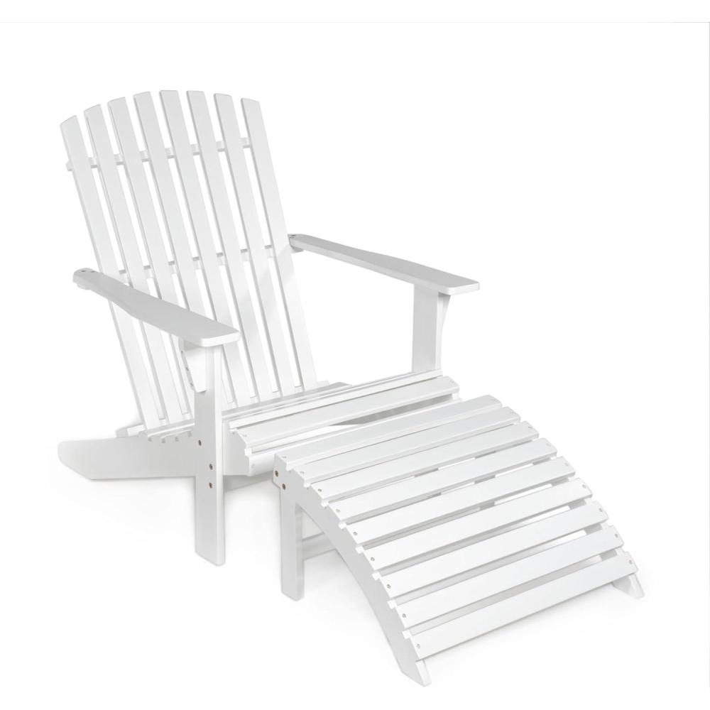 imageJONATHAN Y ADK1000D Saranac 2Piece Traditional Rustic Acacia Wood Adirondack Chair with Detachable Ottoman Classic Coastal Cottage Vintage Farmhouse WhiteWhite
