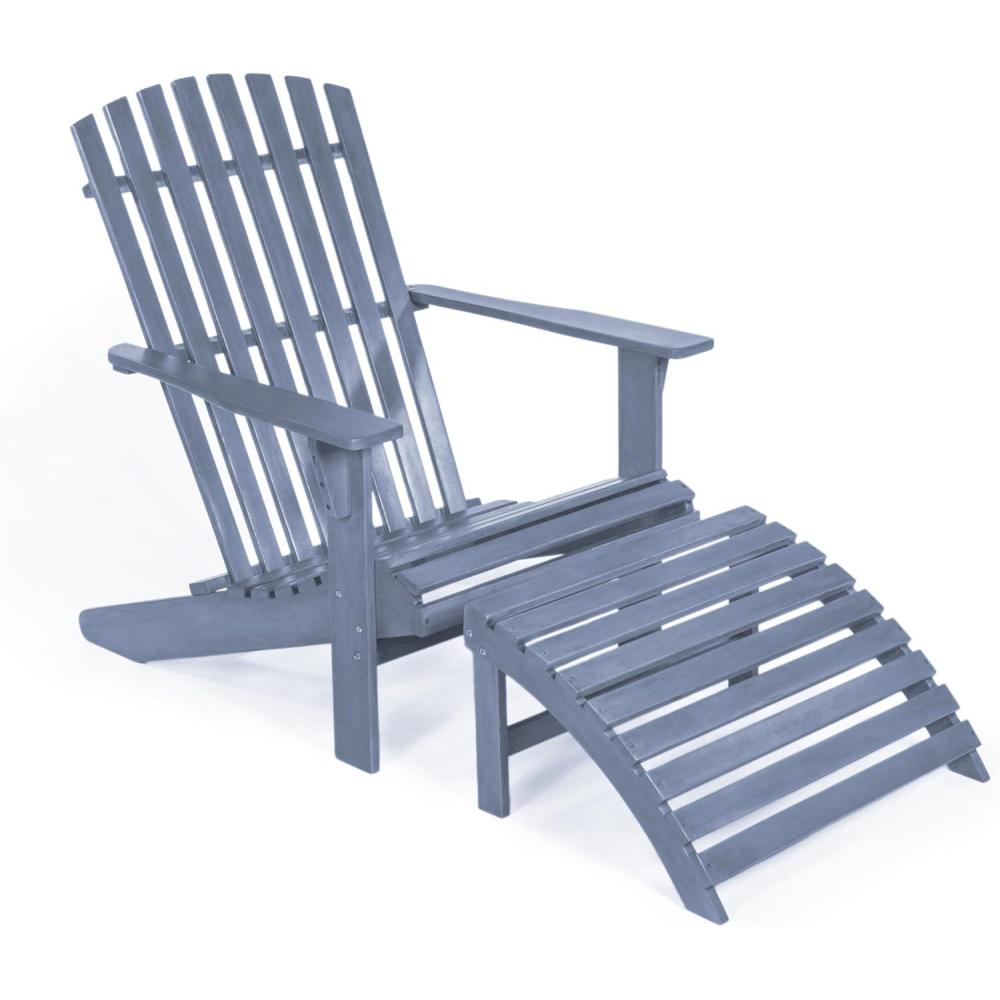 imageJONATHAN Y ADK1000D Saranac 2Piece Traditional Rustic Acacia Wood Adirondack Chair with Detachable Ottoman Classic Coastal Cottage Vintage Farmhouse WhiteCashmere Blue