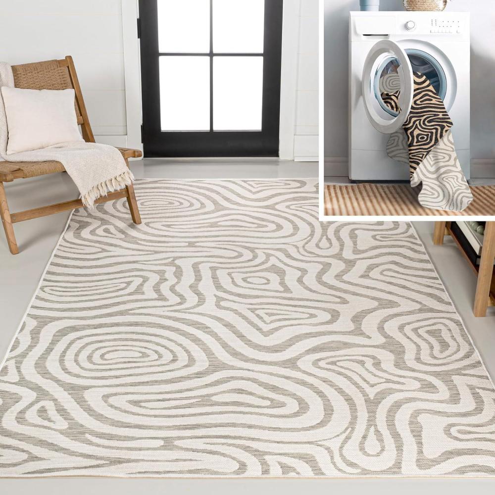 imageJONATHAN Y Abstract Reversible Washable Indoor Outdoor Area Rug 8X10 GrayCream Eryx Modern Bohemian Organic for Backyard Patio Porch EasyCleaning PetFriendly NonShedding SVH103A853 x 77 Rectangular