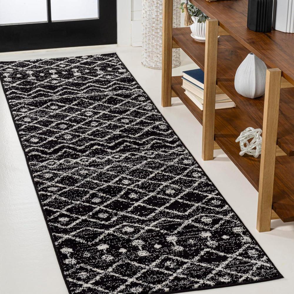 imageJONATHAN Y Aksil Moroccan Beni Souk GrayCream Runner Rug 2x8 Bohemian Scandinavian EasyCleaning for Living Room Bedroom Kitchen Pet Friendly NonShedding MOH208C28BlackCream