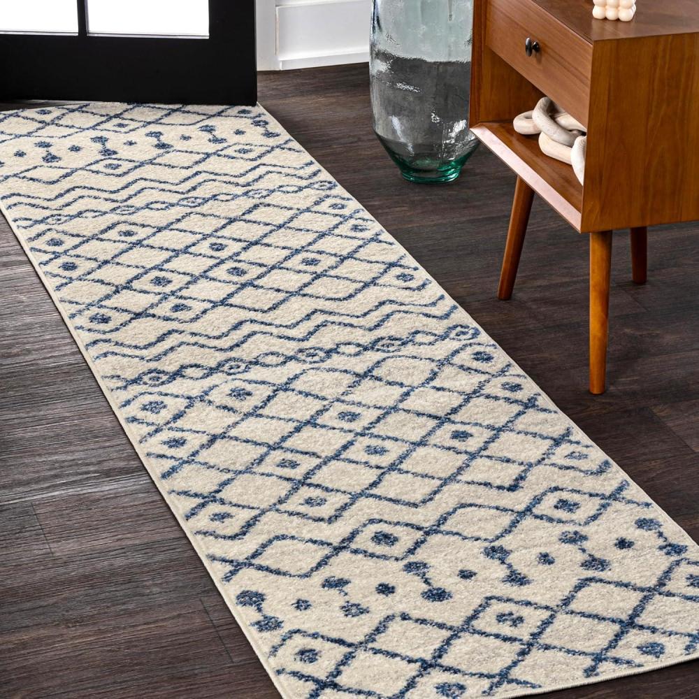imageJONATHAN Y Aksil Moroccan Beni Souk GrayCream Runner Rug 2x8 Bohemian Scandinavian EasyCleaning for Living Room Bedroom Kitchen Pet Friendly NonShedding MOH208C28CreamNavy