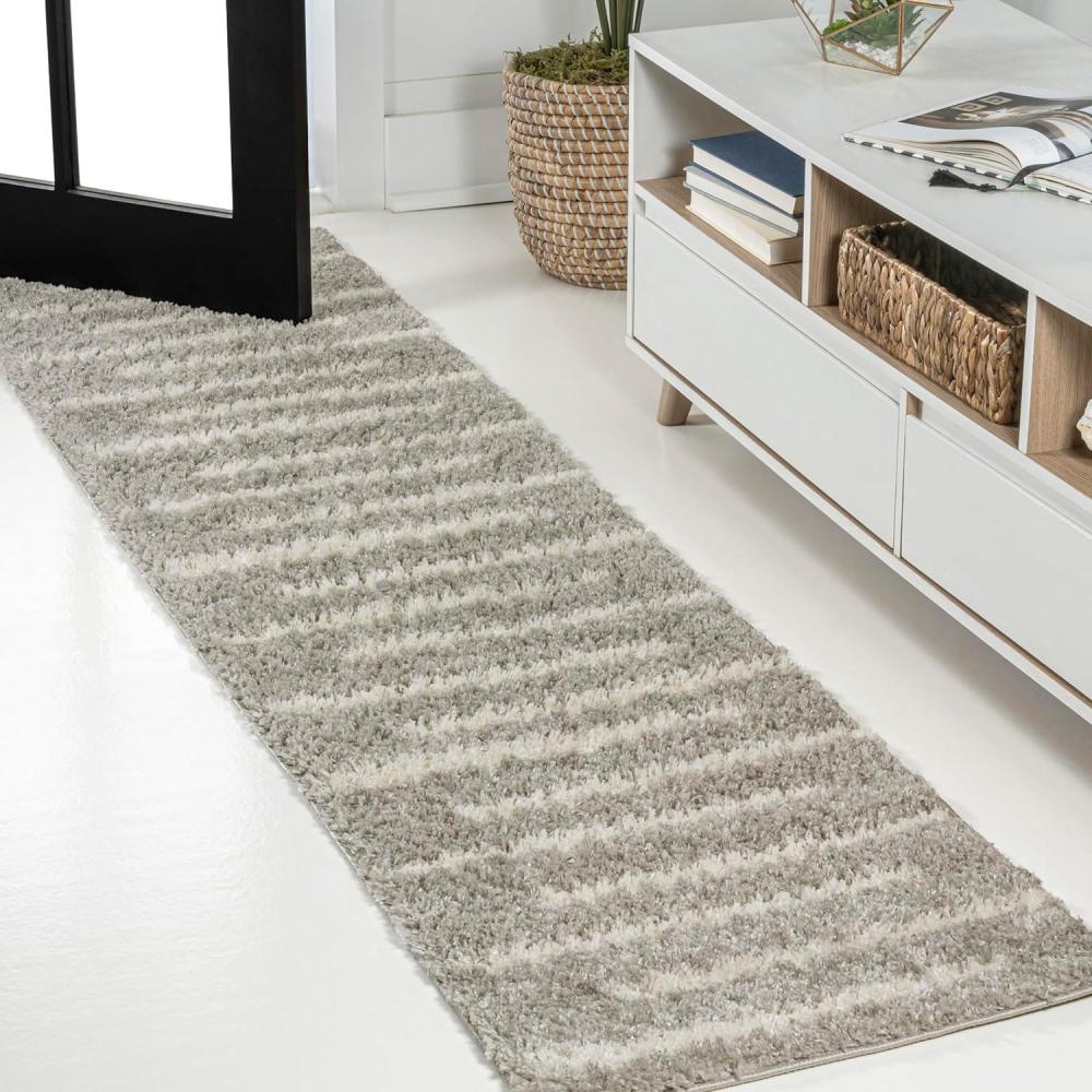 imageJONATHAN Y Alaro Berber Stripe Shag WhiteGray Runner Rug 2x8 Bohemian Contemporary EasyCleaning for Living Room Bedroom Kitchen Pet Friendly NonShedding MOH402A28GrayIvory
