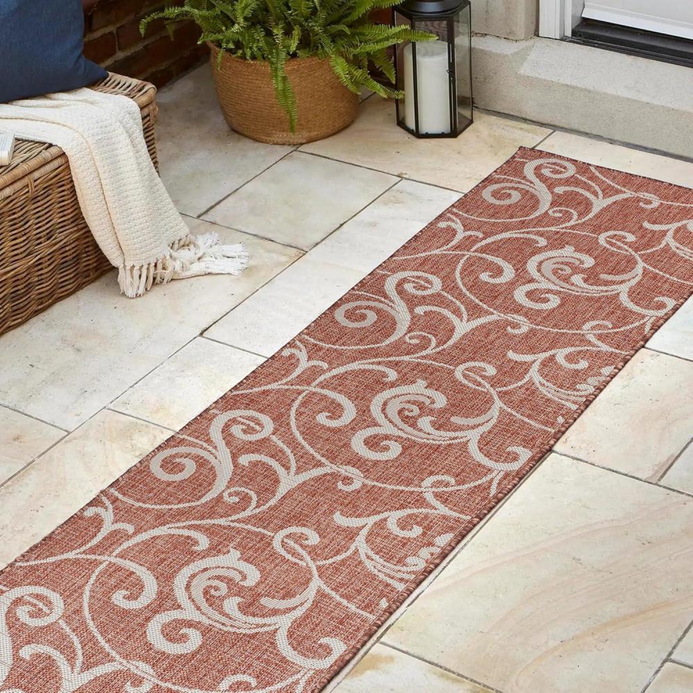 imageJONATHAN Y AllOver Scroll Indoor Outdoor Runner Rug 2X8 TurquoiseCream Maribel Traditional Classic for Backyard Patio Porch EasyCleaning High Traffic PetFriendly NonShedding TSN205E28SalmonCream