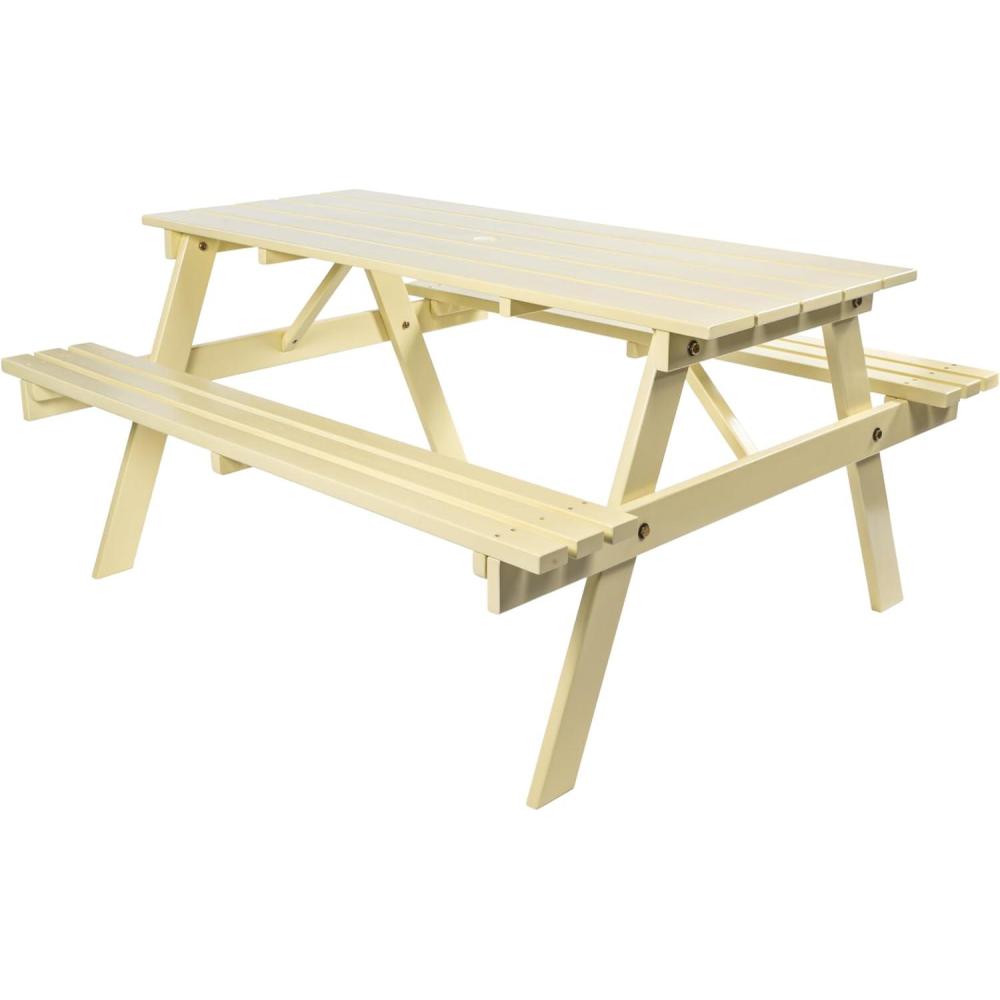 imageJONATHAN Y BNH200ANEW Shoreham 55quot Modern Classic Outdoor Wood Picnic Table Benches with Umbrella Hole Traditional Coastal MidCentury Vintage Farmhouse Teak BrownAlmond