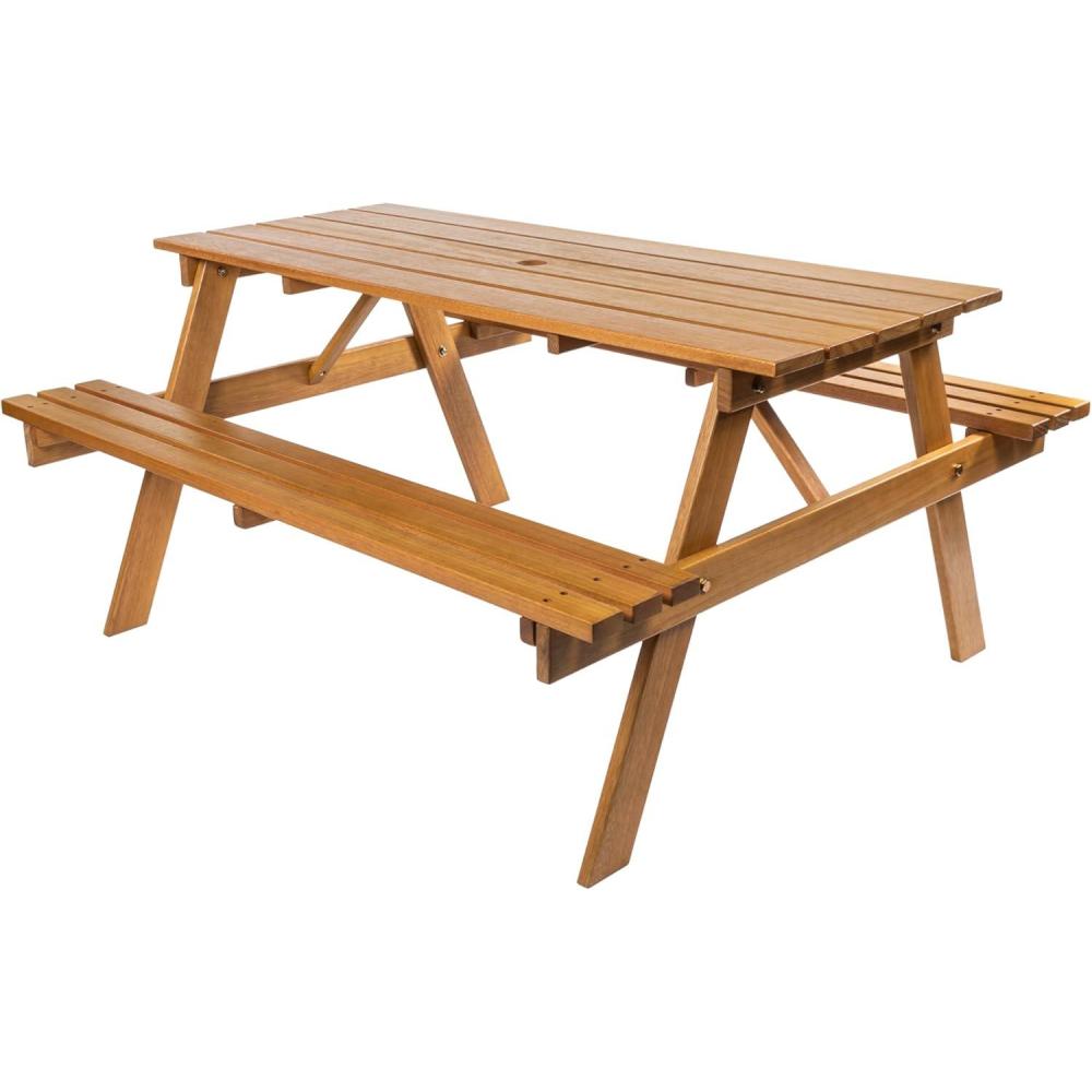 imageJONATHAN Y BNH200ANEW Shoreham 55quot Modern Classic Outdoor Wood Picnic Table Benches with Umbrella Hole Traditional Coastal MidCentury Vintage Farmhouse Teak BrownTeak Brown