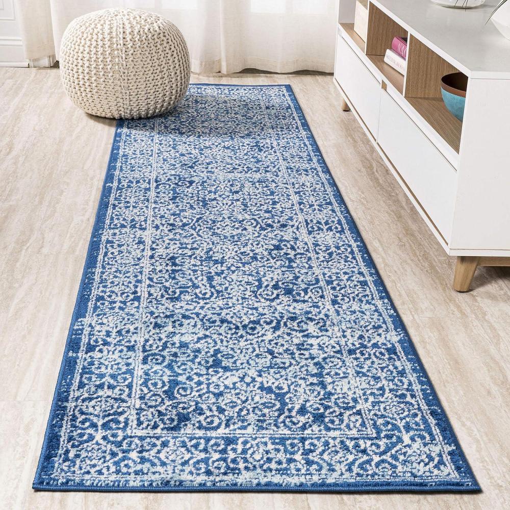 imageJONATHAN Y Bohemian Ferro Filigree Blue Runner Rug 2x8 Vintage Casual Transitional EasyCleaning for Living Room Bedroom Kitchen Pet Friendly NonShedding BMF108B28Blue