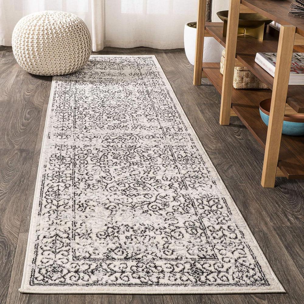 imageJONATHAN Y Bohemian Ferro Filigree Blue Runner Rug 2x8 Vintage Casual Transitional EasyCleaning for Living Room Bedroom Kitchen Pet Friendly NonShedding BMF108B28GrayBlack