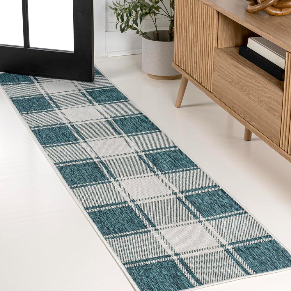 imageJONATHAN Y Bold Gingham Indoor Outdoor Area Rug 8X10 TurquoiseCream Sabine Traditional Farmhouse for Backyard Patio Porch EasyCleaning High Traffic PetFriendly NonShedding TSN203E8TurquoiseCream