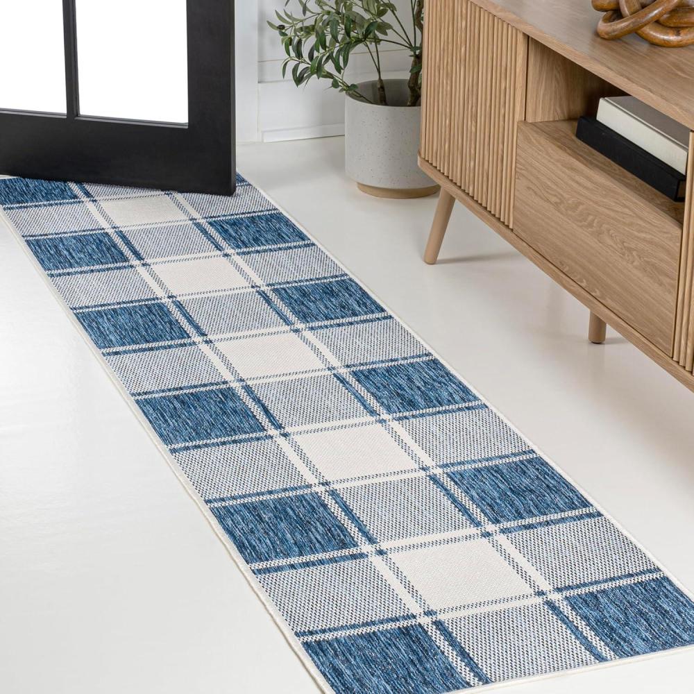 imageJONATHAN Y Bold Gingham Indoor Outdoor Area Rug 8X10 TurquoiseCream Sabine Traditional Farmhouse for Backyard Patio Porch EasyCleaning High Traffic PetFriendly NonShedding TSN203E8NavyCream