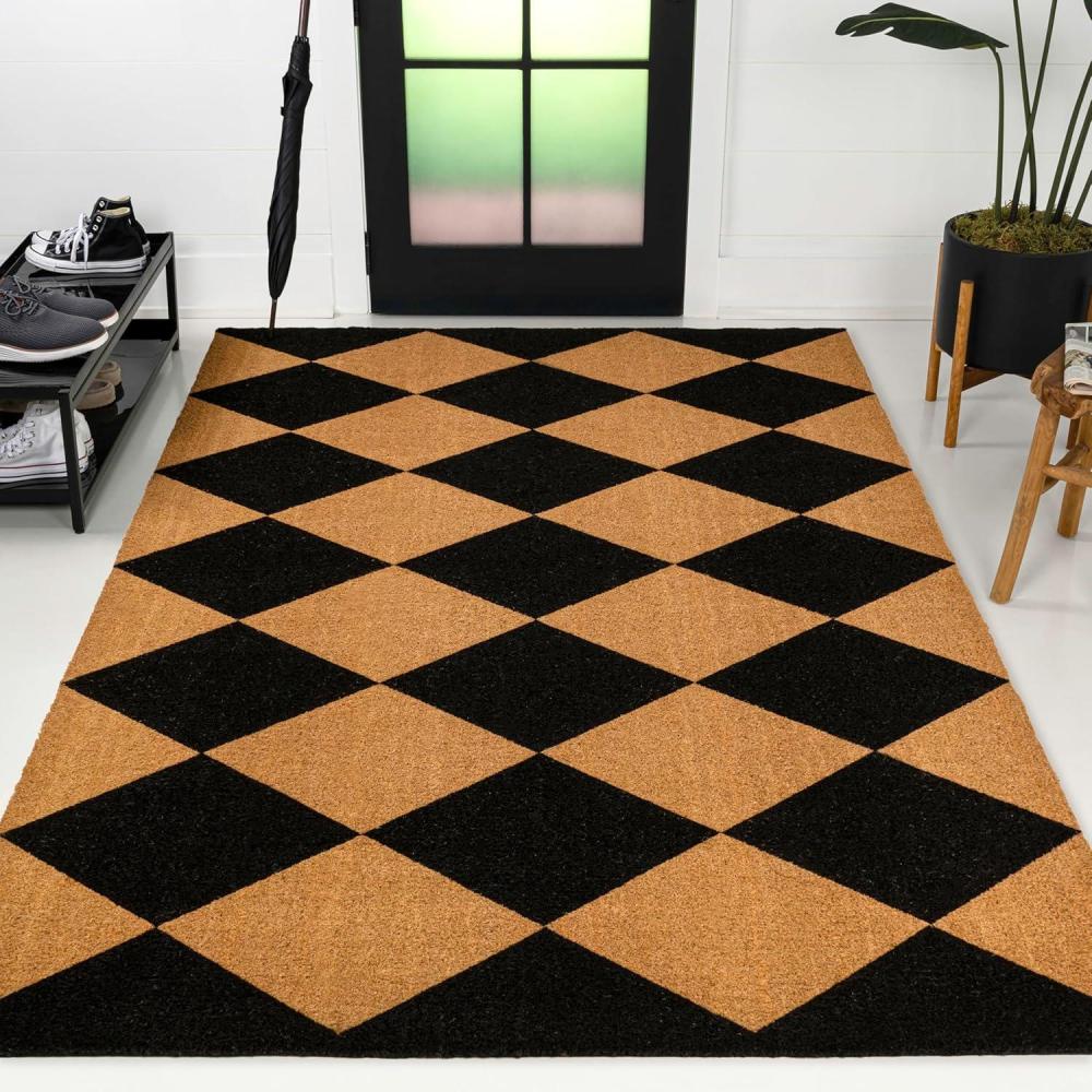 imageJONATHAN Y CHG100A5 Peater Classic Casual Commerical Natural Coir Light Brown 5 ft x 8 ft Doormat for Entrance Front Door EntrywayNaturalBlack Diamond