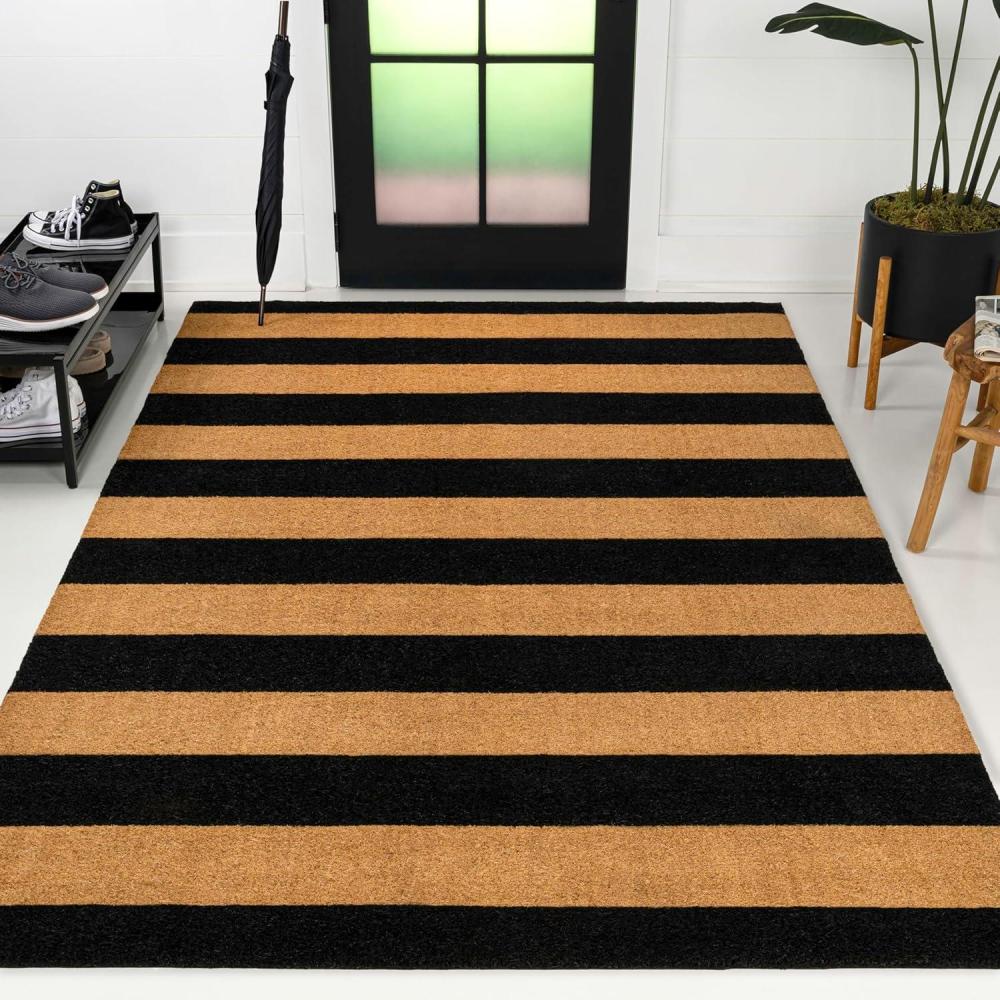 imageJONATHAN Y CHG100A5 Peater Classic Casual Commerical Natural Coir Light Brown 5 ft x 8 ft Doormat for Entrance Front Door EntrywayNaturalBlack Stripe
