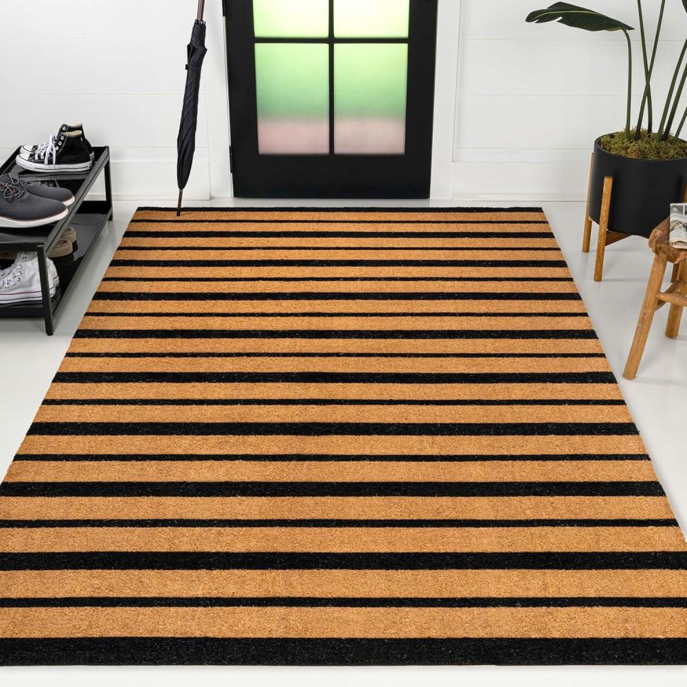 imageJONATHAN Y CHG100A5 Peater Classic Casual Commerical Natural Coir Light Brown 5 ft x 8 ft Doormat for Entrance Front Door EntrywayNaturalBlack Ticking Stripe