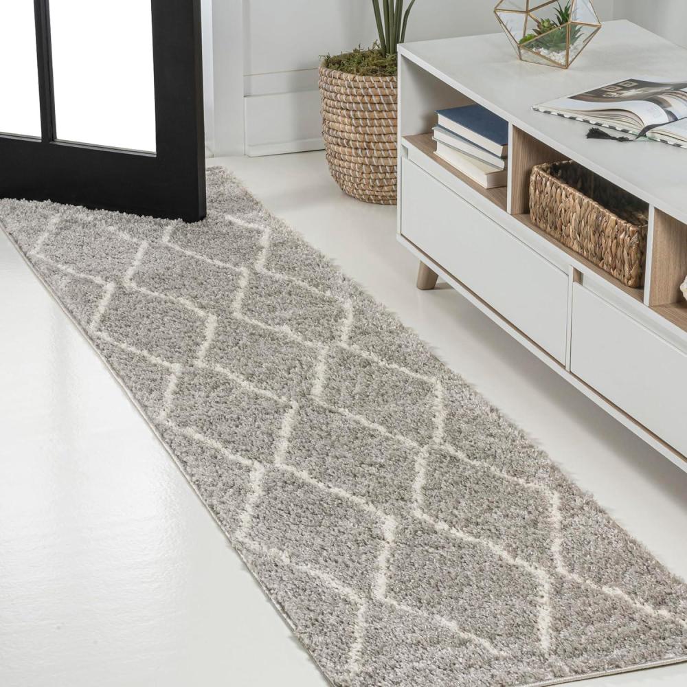 imageJONATHAN Y Catala Moroccan Diamond Shag WhiteGray Runner Rug 2x8 Bohemian Contemporary EasyCleaning for Living Room Bedroom Kitchen Pet Friendly NonShedding MOH405A28GrayIvory