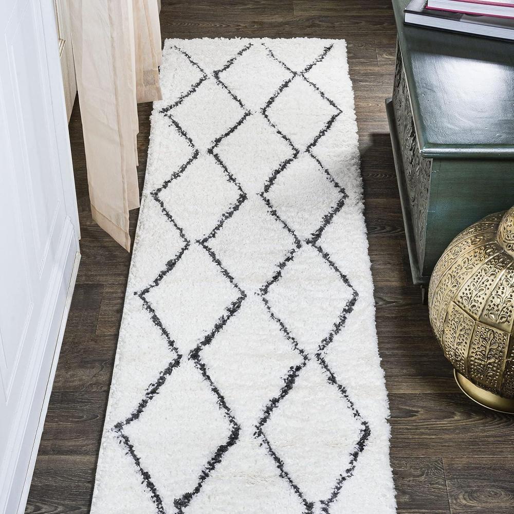 imageJONATHAN Y Catala Moroccan Diamond Shag WhiteGray Runner Rug 2x8 Bohemian Contemporary EasyCleaning for Living Room Bedroom Kitchen Pet Friendly NonShedding MOH405A28WhiteGray
