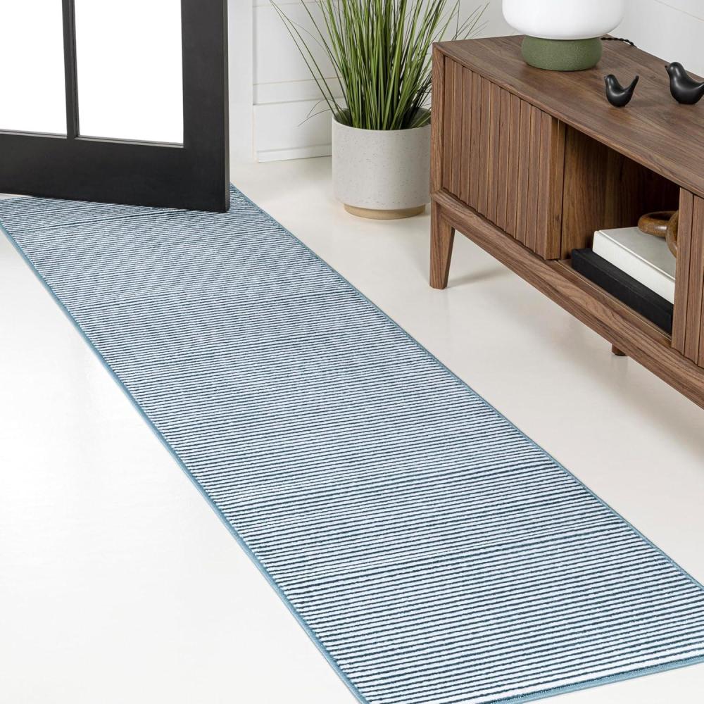 imageJONATHAN Y Cole Pinstripe HighLow CreamSilver Indoor Area Rug 8x10 Modern Minimalist EasyCleaning for Living Room Bedroom Kitchen Pet Friendly NonShedding CAR101A8BlueWhite