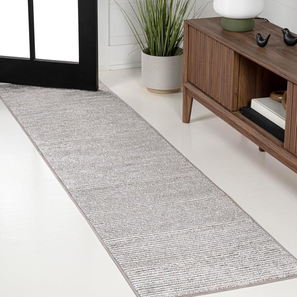 imageJONATHAN Y Cole Pinstripe HighLow CreamSilver Indoor Area Rug 8x10 Modern Minimalist EasyCleaning for Living Room Bedroom Kitchen Pet Friendly NonShedding CAR101A8DarksilverWhite