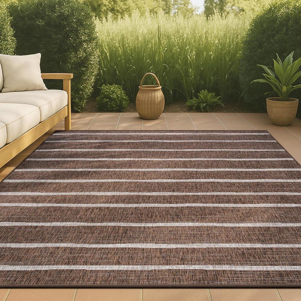 imageJONATHAN Y Colonia Berber Stripe IndoorOutdoor BrownBeige 8 ft x 10 ft Area Rug Contemporary Modern Bohemian for Living Room Backyard