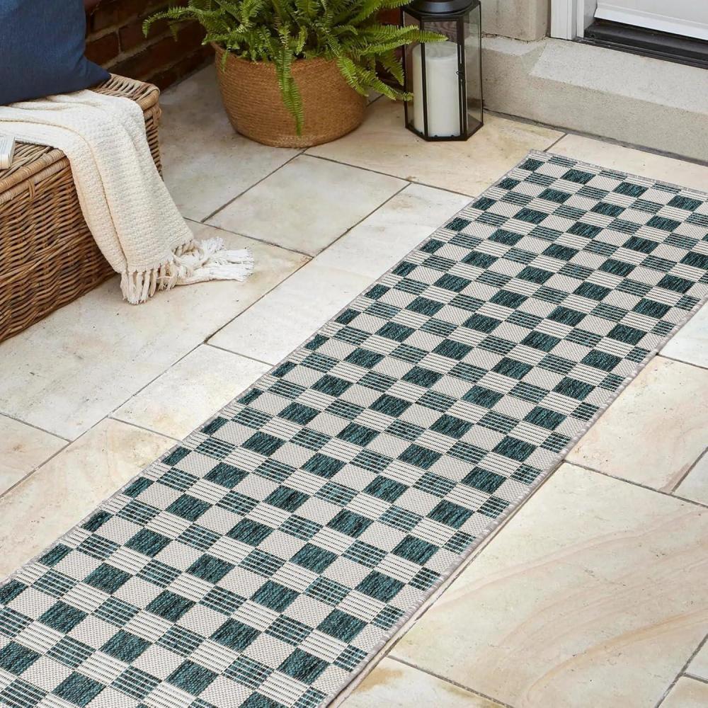 imageJONATHAN Y Cottage Checkerboard Indoor Outdoor Runner Rug 2X8 NavyCream Aimee Traditional for Backyard Patio Porch EasyCleaning High Traffic PetFriendly NonShedding TSN204B28TurquoiseCream
