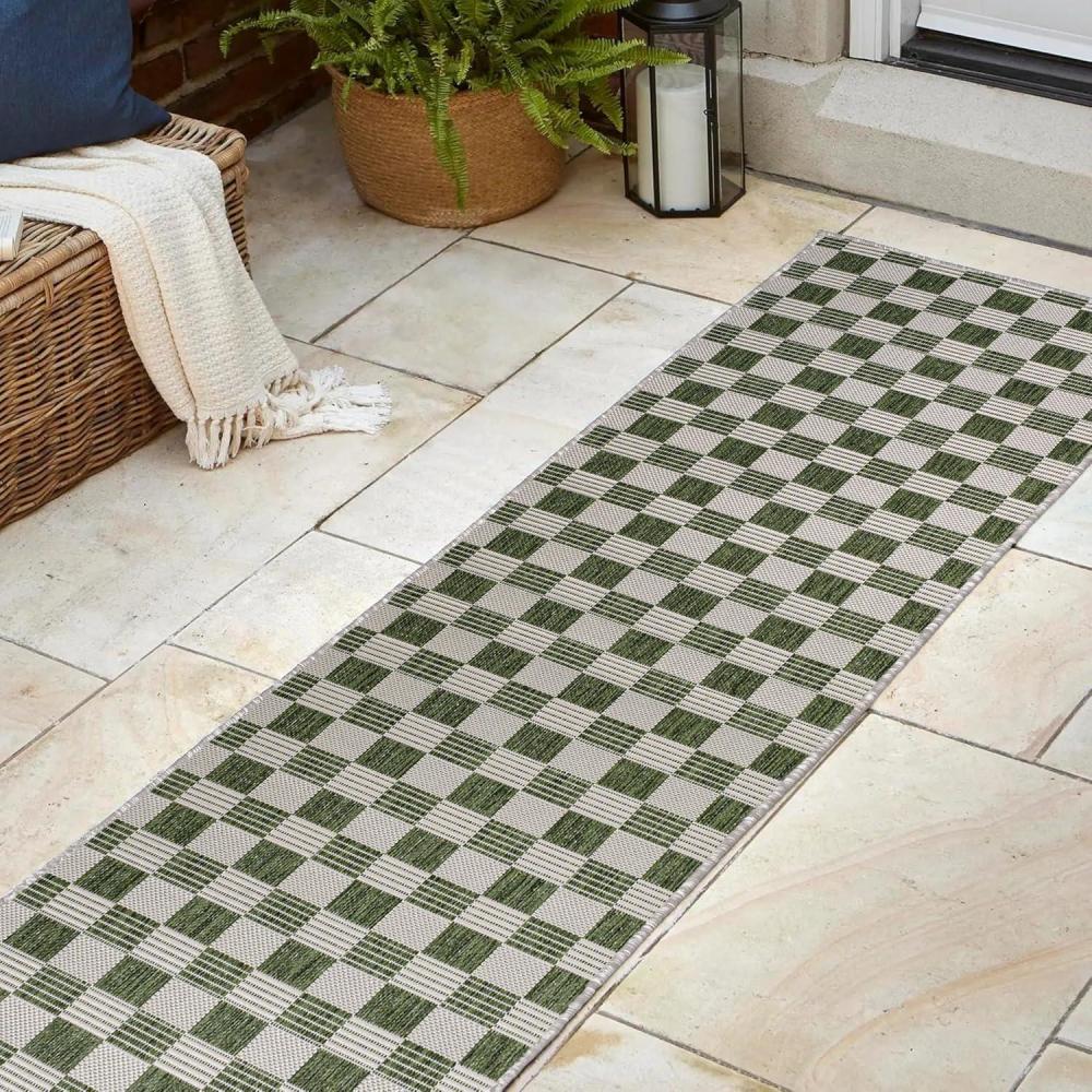 imageJONATHAN Y Cottage Checkerboard Indoor Outdoor Runner Rug 2X8 NavyCream Aimee Traditional for Backyard Patio Porch EasyCleaning High Traffic PetFriendly NonShedding TSN204B28GreenCream