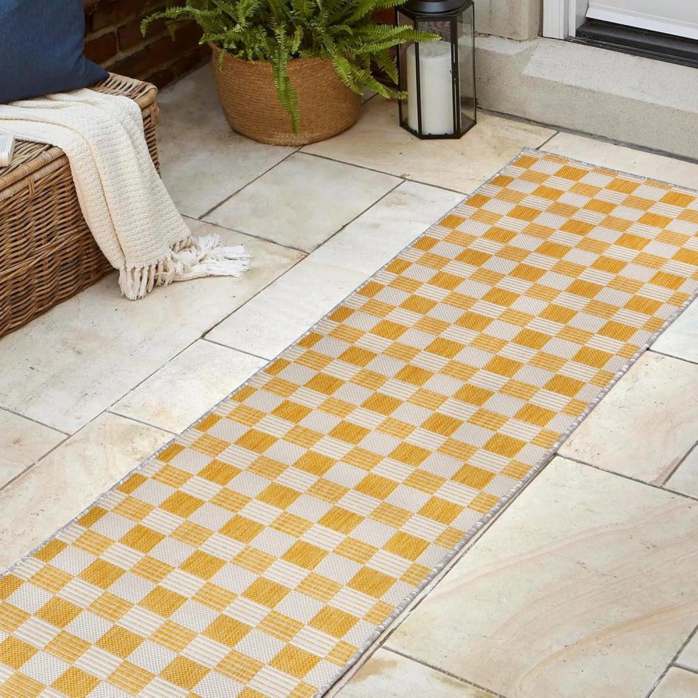 imageJONATHAN Y Cottage Checkerboard Indoor Outdoor Runner Rug 2X8 NavyCream Aimee Traditional for Backyard Patio Porch EasyCleaning High Traffic PetFriendly NonShedding TSN204B28YellowCream