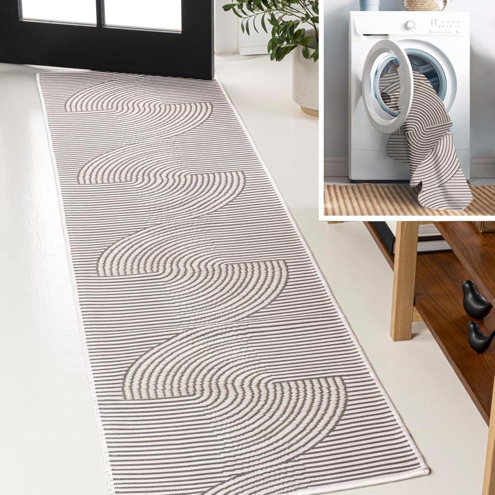 imageJONATHAN Y Curve Stripe Reversible Washable Indoor Outdoor Area Rug 8X10 Dark GrayCream Arielle MidCentury Modern for Backyard Patio Porch EasyCleaning PetFriendly NonShedding SVH109A8Dark GreyCream
