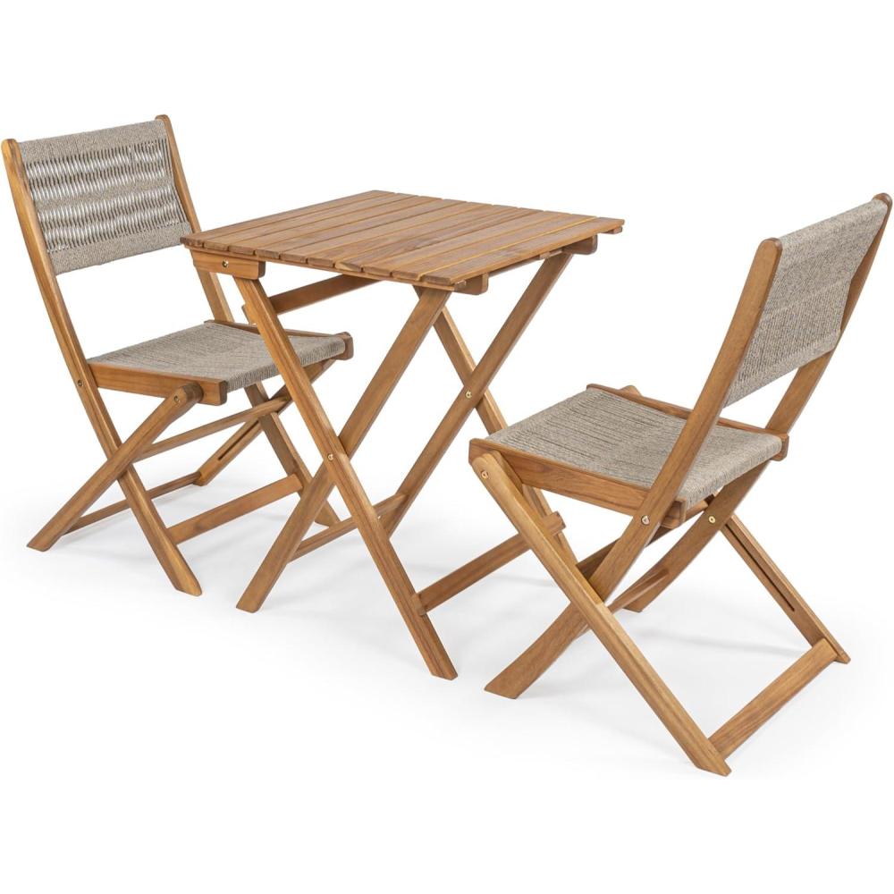 imageJONATHAN Y DNG2001B3SET Javea Modern Coastal 3Piece Acacia Wood Outdoor Folding Bistro Set MidCentury Contemporary Transitional Classic Bohemian CreamLight TeakBeigeTeak Brown