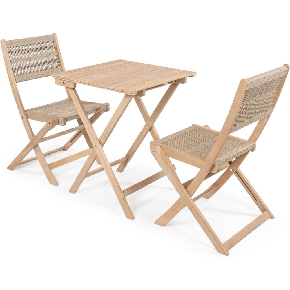 imageJONATHAN Y DNG2001B3SET Javea Modern Coastal 3Piece Acacia Wood Outdoor Folding Bistro Set MidCentury Contemporary Transitional Classic Bohemian CreamLight TeakCreamLight Teak