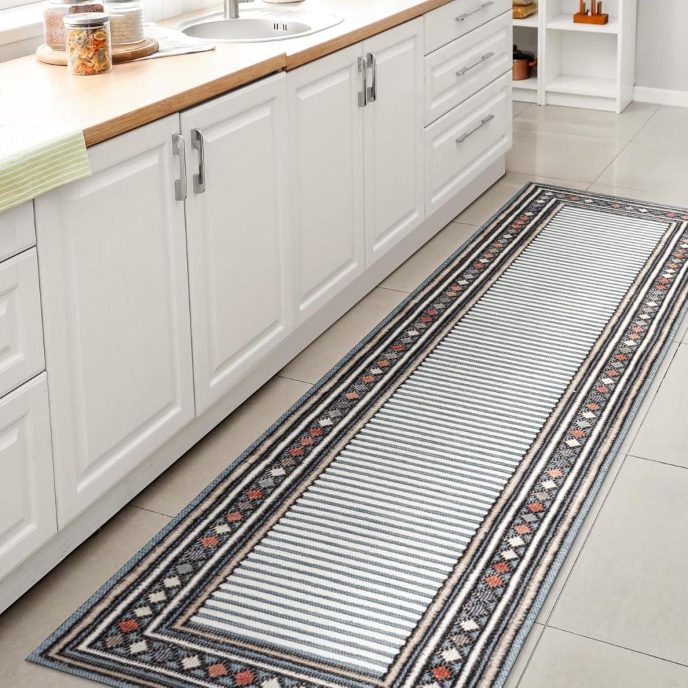 imageJONATHAN Y Diamond Border Indoor Outdoor Runner Rug 2X8 OrangeIvory Sebastian HighLow Modern for Backyard Patio Porch EasyCleaning High Traffic PetFriendly NonShedding HWC102C28BlueIvory