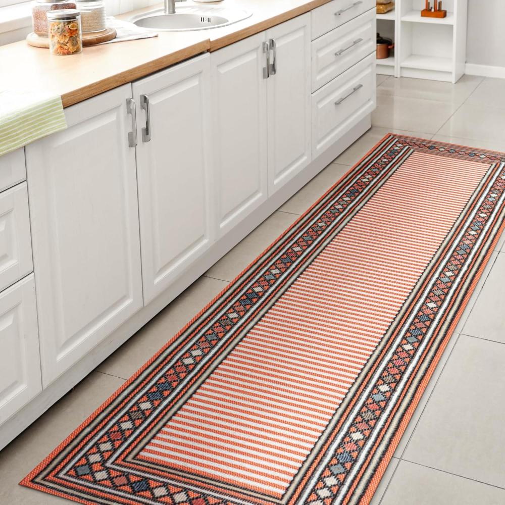 imageJONATHAN Y Diamond Border Indoor Outdoor Runner Rug 2X8 OrangeIvory Sebastian HighLow Modern for Backyard Patio Porch EasyCleaning High Traffic PetFriendly NonShedding HWC102C28OrangeIvory