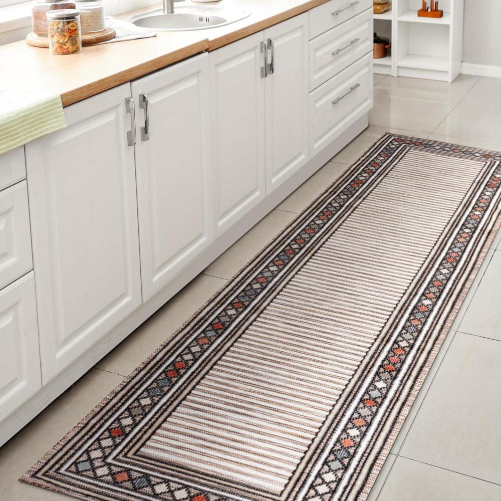 imageJONATHAN Y Diamond Border Indoor Outdoor Runner Rug 2X8 OrangeIvory Sebastian HighLow Modern for Backyard Patio Porch EasyCleaning High Traffic PetFriendly NonShedding HWC102C28BrownIvory