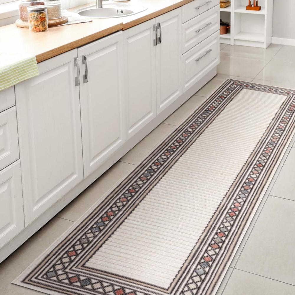 imageJONATHAN Y Diamond Border Indoor Outdoor Runner Rug 2X8 OrangeIvory Sebastian HighLow Modern for Backyard Patio Porch EasyCleaning High Traffic PetFriendly NonShedding HWC102C28IvoryBeige