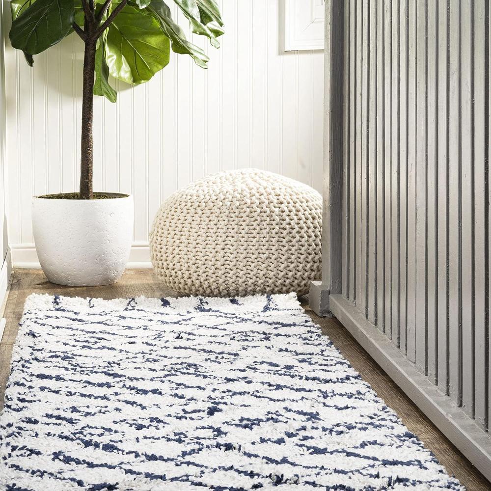 imageJONATHAN Y Diamond Shag BeigeDark Gray Indoor Area Rug 8X10 ft Algaida Moroccan for Living Room Bedroom Kitchen Office EasyCleaning High Traffic PetFriendly NonShedding SHG104A8BeigeNavy