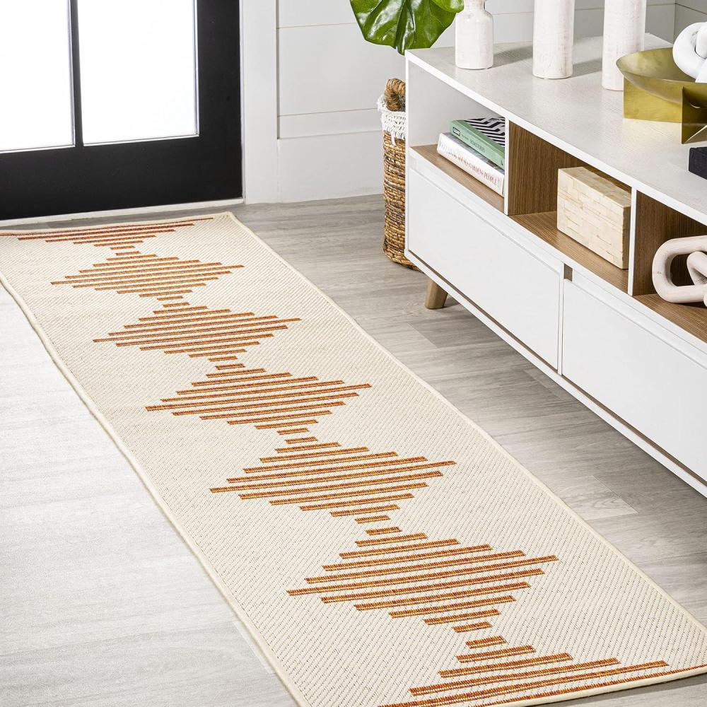 imageJONATHAN Y Diamond Stripe Indoor Outdoor Area Rug 8X10 BeigeOrange Vinales for Backyard Patio Porch EasyCleaning High Traffic PetFriendly NonShedding SMB204A8BeigeOrange