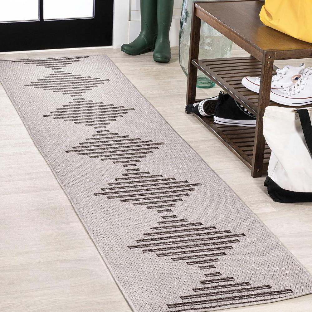 imageJONATHAN Y Diamond Stripe Indoor Outdoor Area Rug 8X10 BeigeOrange Vinales for Backyard Patio Porch EasyCleaning High Traffic PetFriendly NonShedding SMB204A8Light GrayBlack